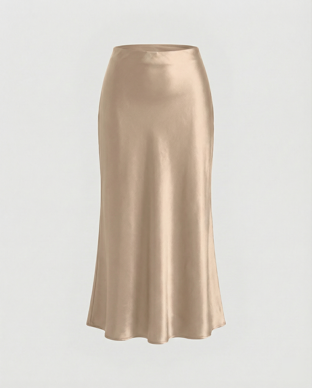 Damen eleganter Satin-Midirock mit fließendem Schnitt und hohem Bund R&B
