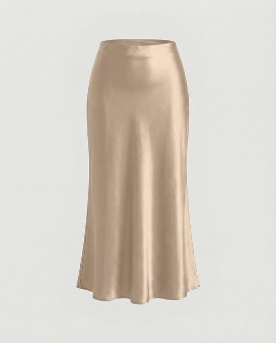 Damen eleganter Satin-Midirock mit fließendem Schnitt und hohem Bund R&B