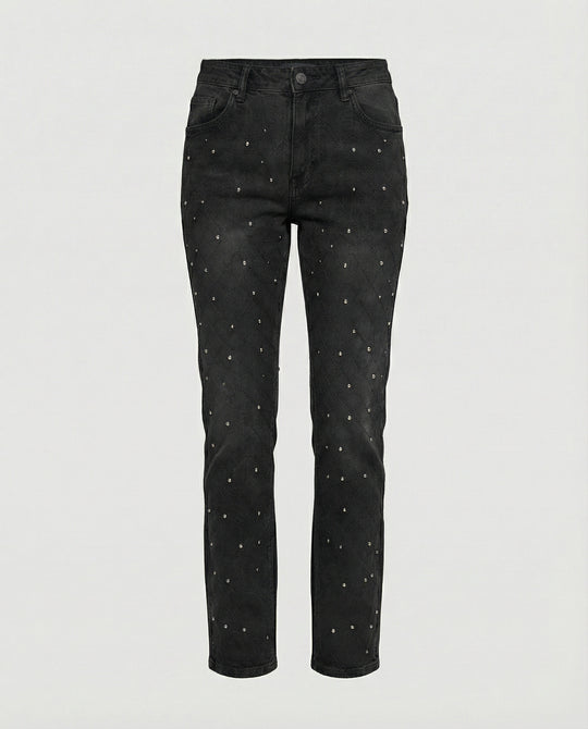 Damen Jeans mit Perlen gerades Bein
