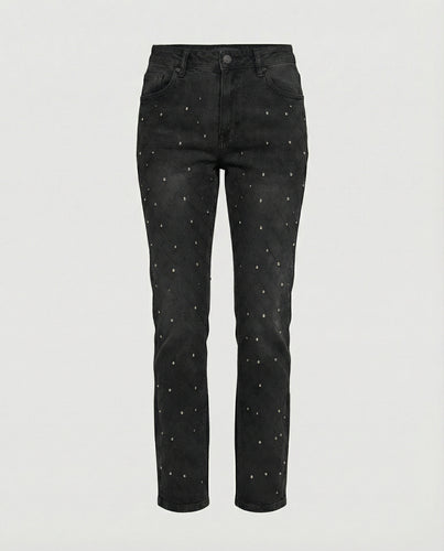 Damen Jeans mit Perlen gerades Bein