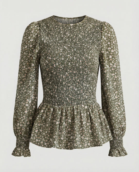 Bluse Damen Peplum Gesmokt