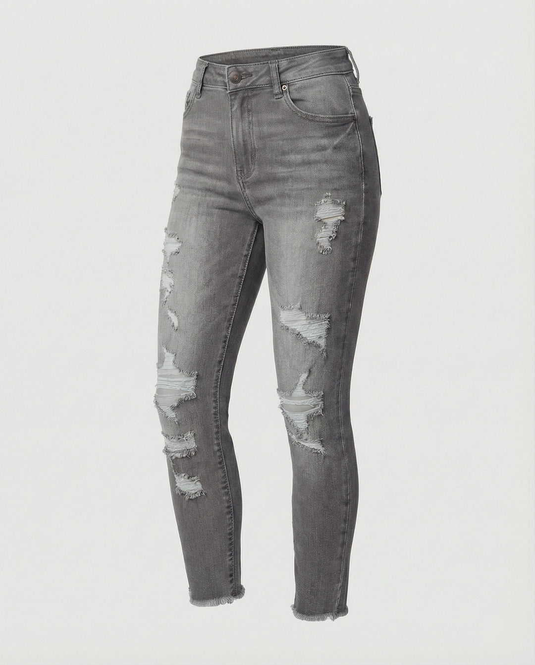 Damen figurbetonte Jeans im lässigen Destroyed-Look mit hohem Bund R&B