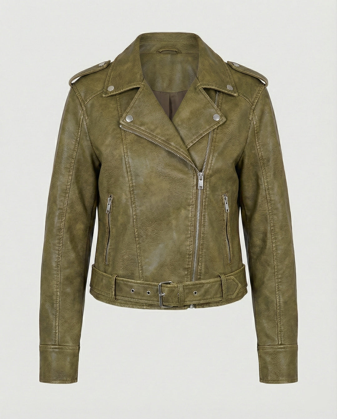 Damen cropped Kunstlederjacke im Biker-Stil