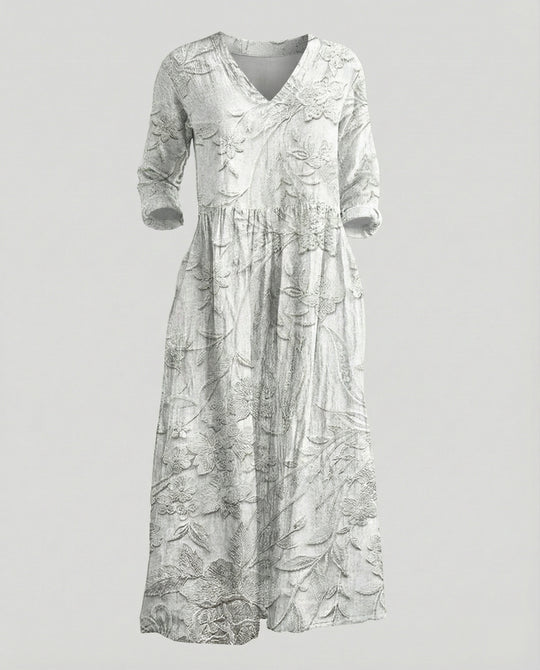 Damen Boho Maxikleid Sommer Leinenoptik