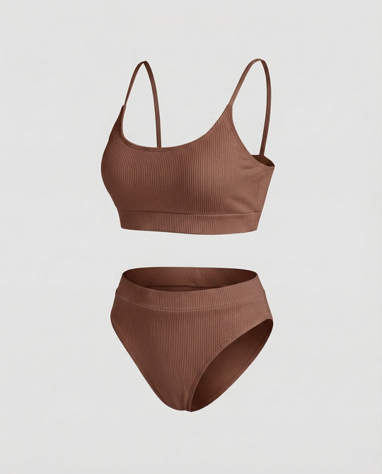 Damen Ripp-Bikini-Set Spaghettiträger-Bustier