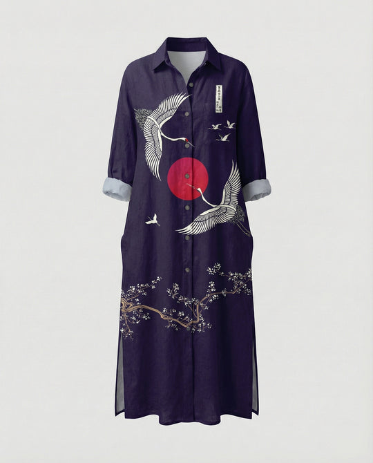 Damen Kaftan Kleid lang Seidenoptik