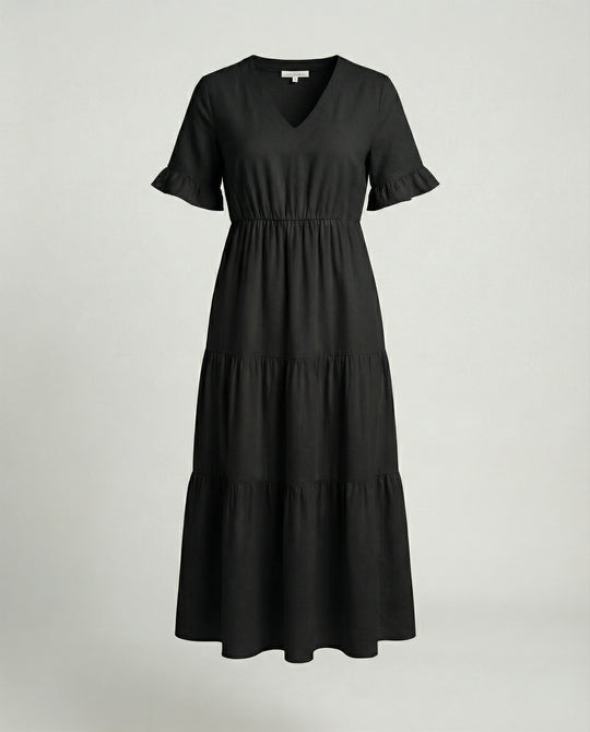 Damen Midikleid Stufen mit Volant