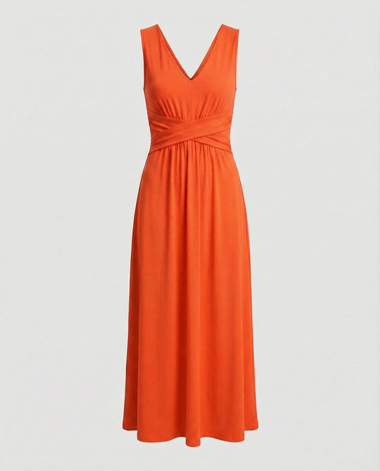 Damen Maxikleid V Ausschnitt ärmellos