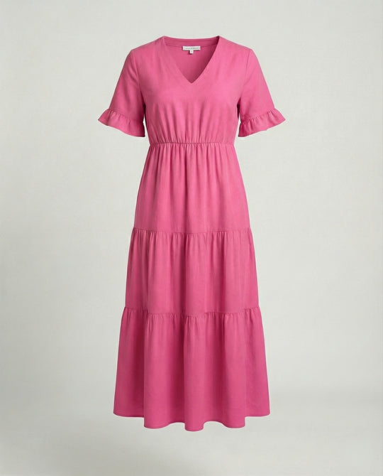 Damen Midikleid Stufen mit Volant