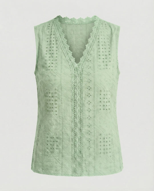Damen Baumwolltop mit Lochstickerei R&B