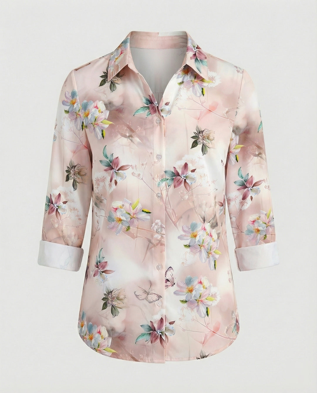 Hemdbluse Seidenoptik Damen Floral