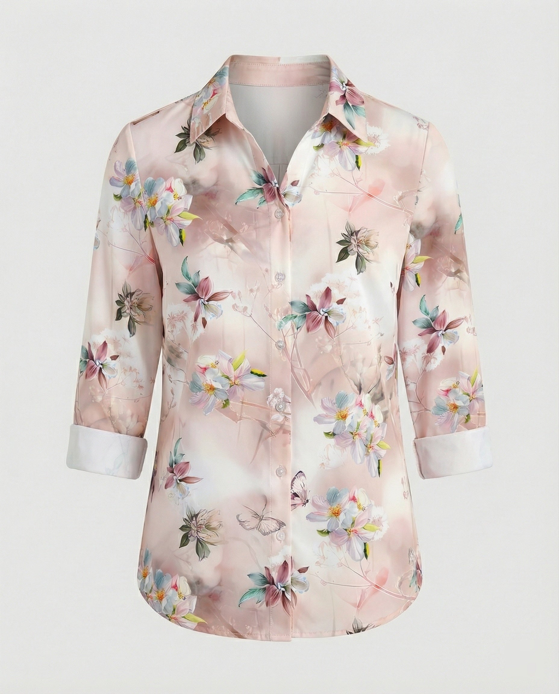 Hemdbluse Seidenoptik Damen Floral