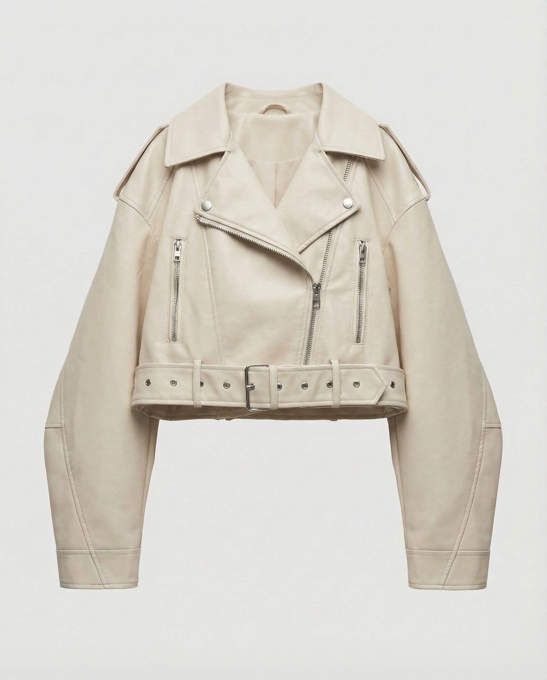 Damen Kunstleder Bikerjacke tailliert geschnitten