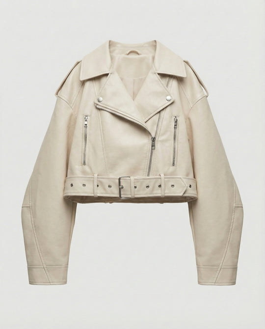 Damen Kunstleder Bikerjacke tailliert geschnitten