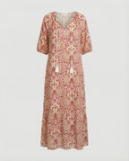 Boho Maxikleid Damen Kordelzug