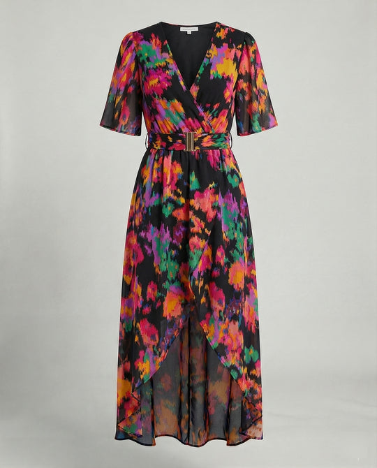 Damen Maxikleid mit Gürtel asymmetrisch