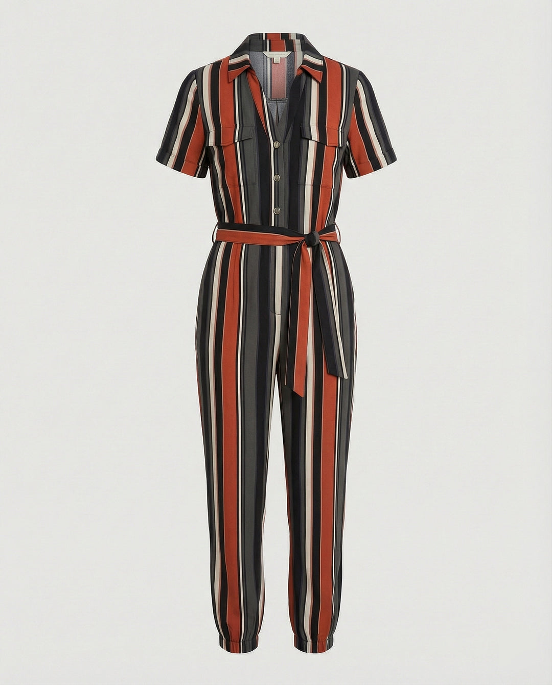 Damen lässiger Jumpsuit mit tailliertem Schnitt und durchgehender Knopfleiste R&B