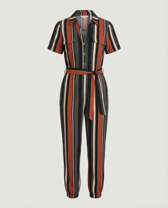 Damen lässiger Jumpsuit mit tailliertem Schnitt und durchgehender Knopfleiste R&B