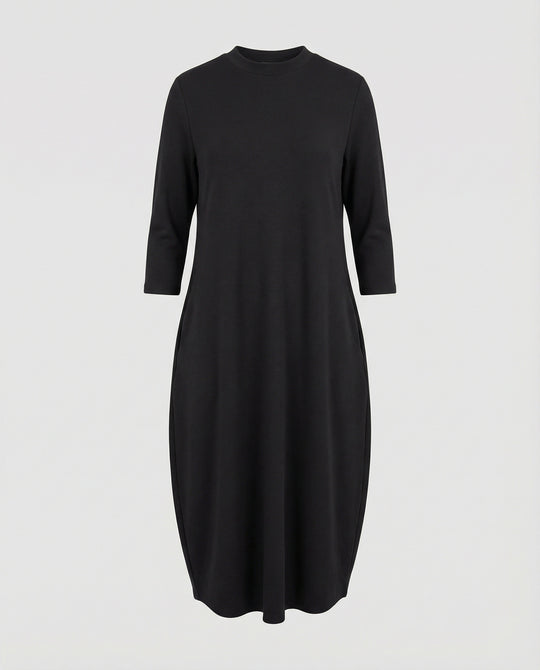 R&B | Einfarbiges Kleid mit Rundhalsausschnitt und Tasche