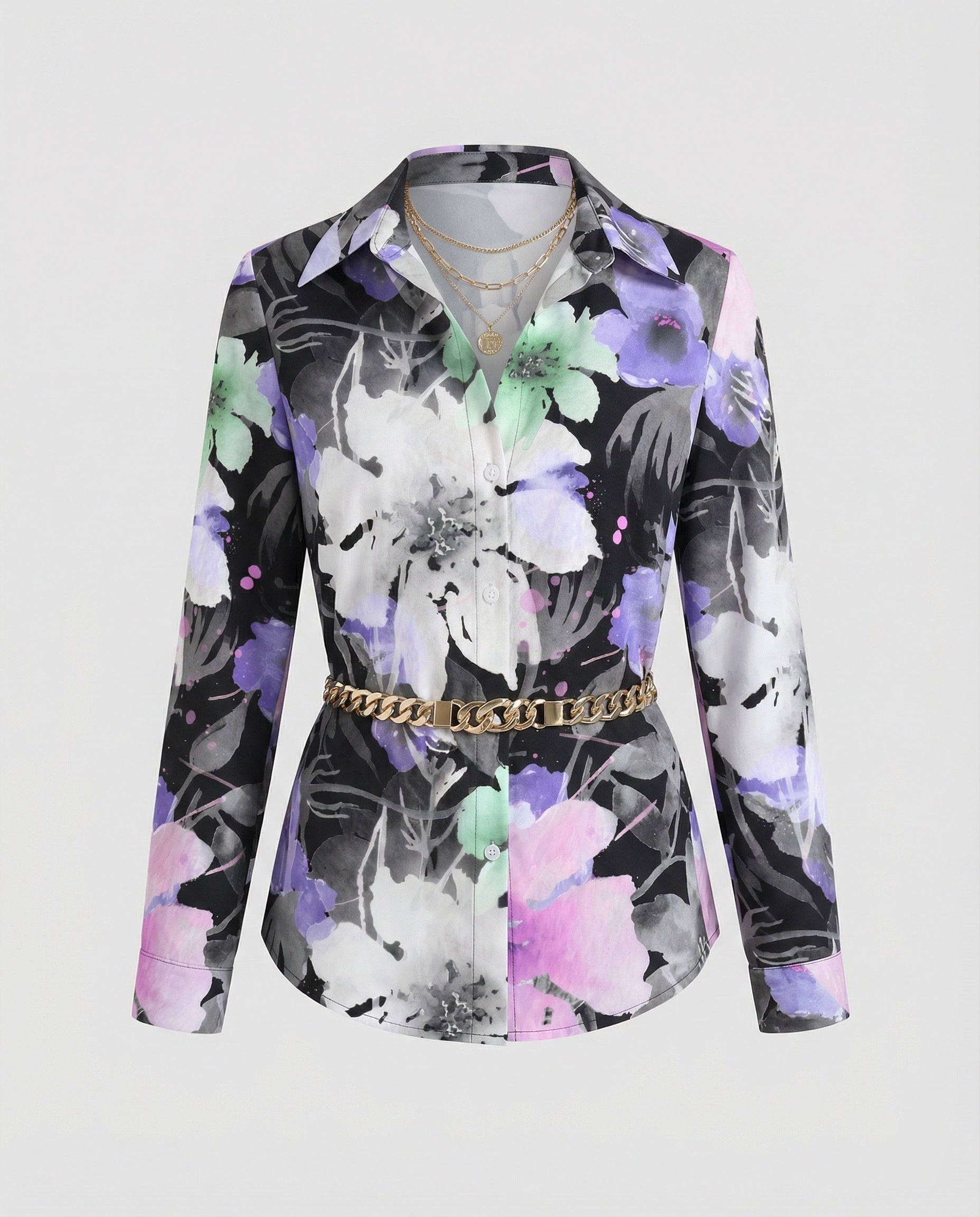 Hemdbluse Seidenoptik Damen Floral