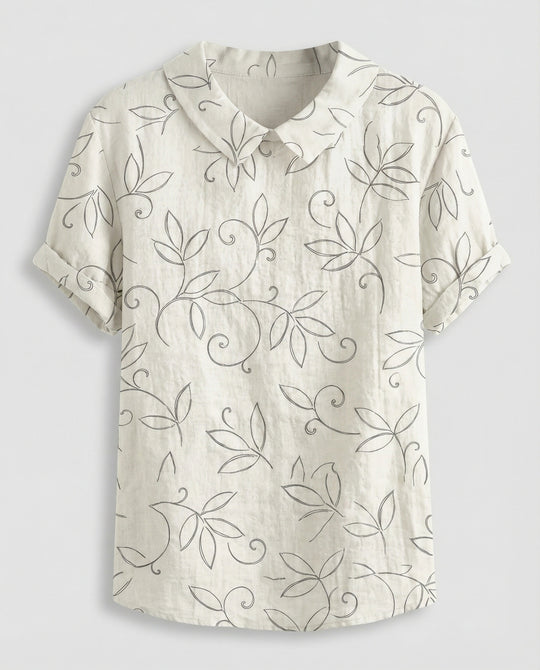 Damen Bluse Leinen Peter Pan Kragen