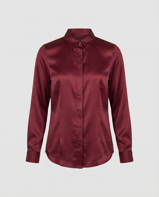 Damen Satin-Bluse mit klassischem Kragen R&B