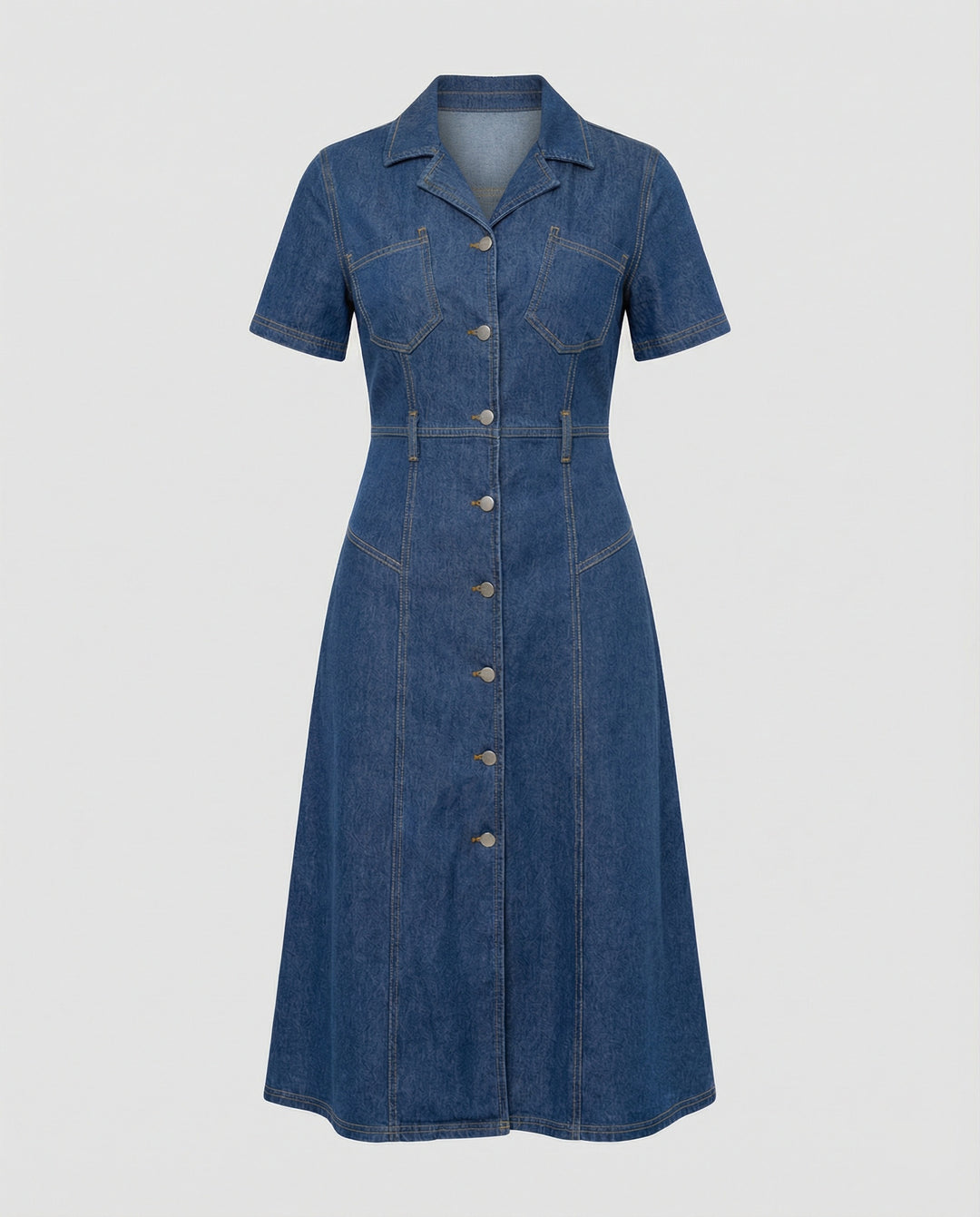 Damen Jeanskleid Midi mit Knopfleiste