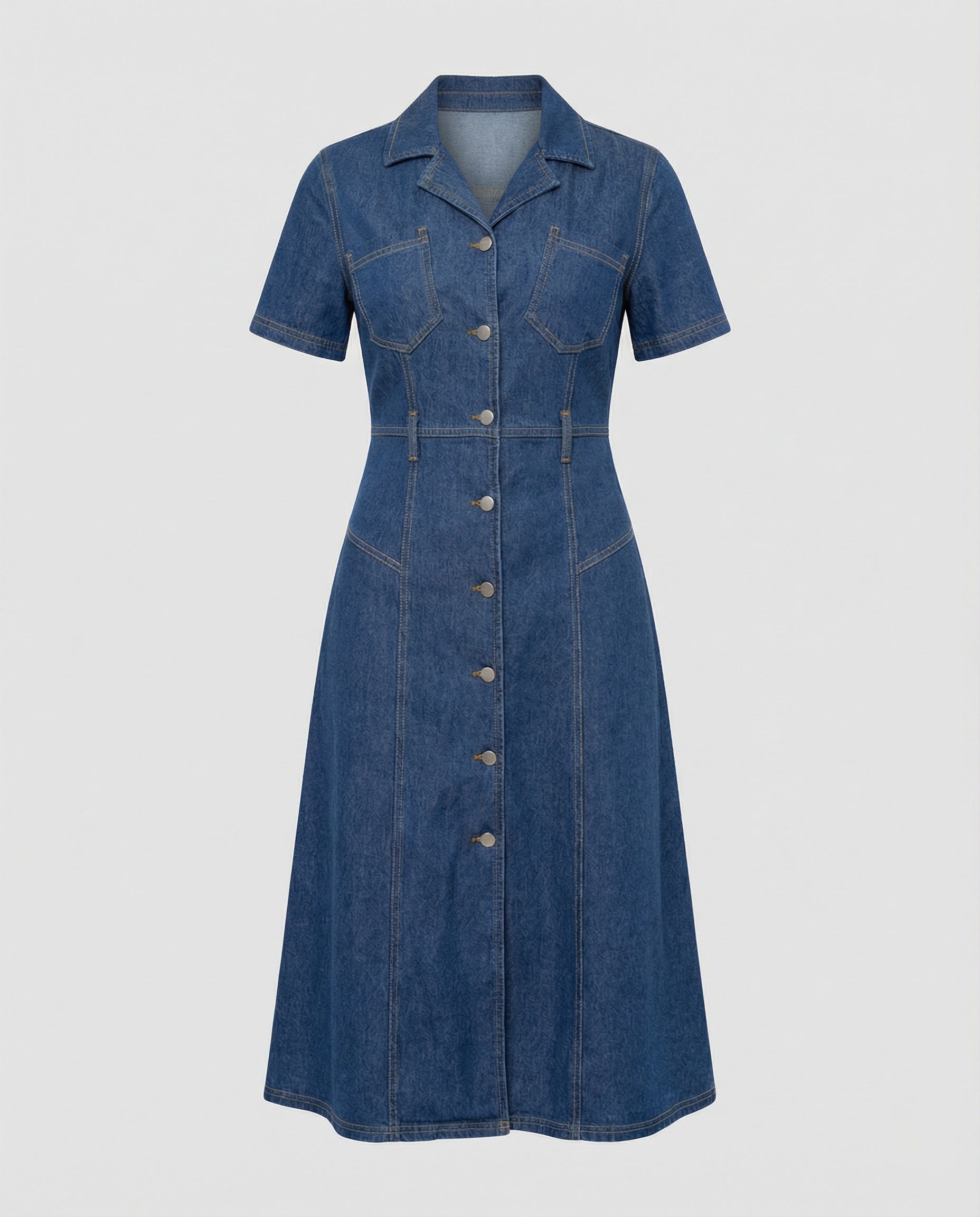 Damen Jeanskleid Midi mit Knopfleiste