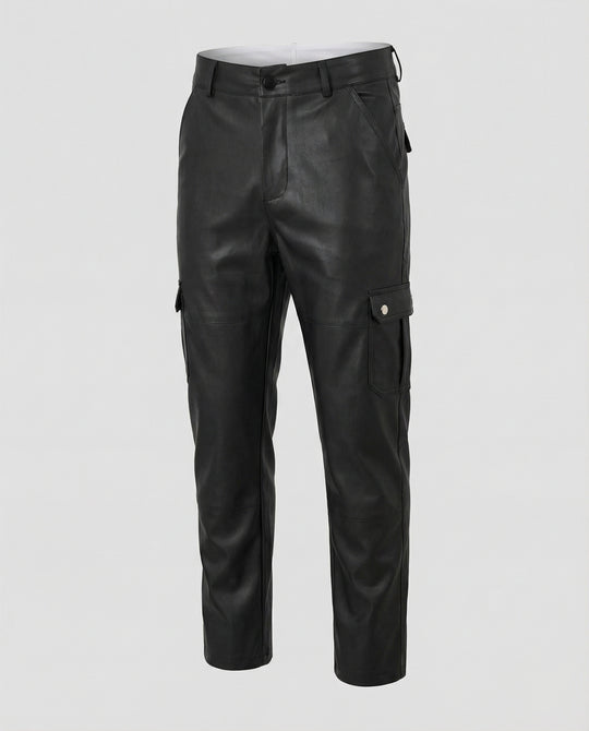 Herren Kunstleder Cargo-Hose mit Seitentaschen
