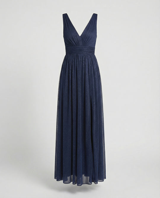 Abendkleid lang fließend mit V-Ausschnitt