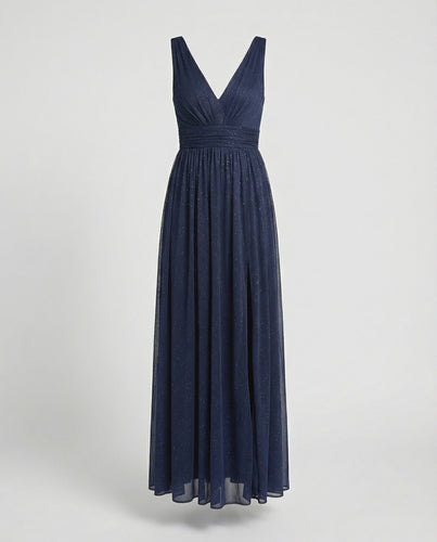 Abendkleid lang fließend mit V-Ausschnitt