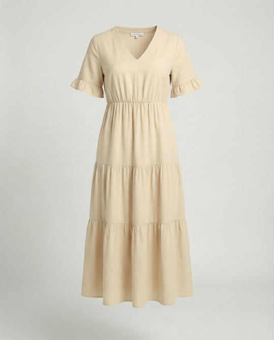 Damen Midikleid Stufen mit Volant