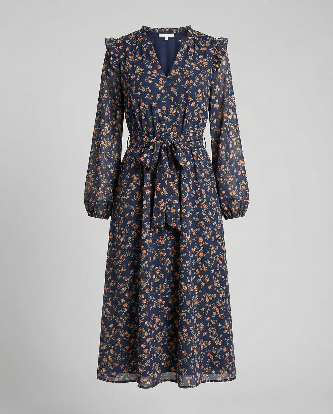 Damen Blusenkleid mit floralem Design und taillierbarem Gürtel R&B