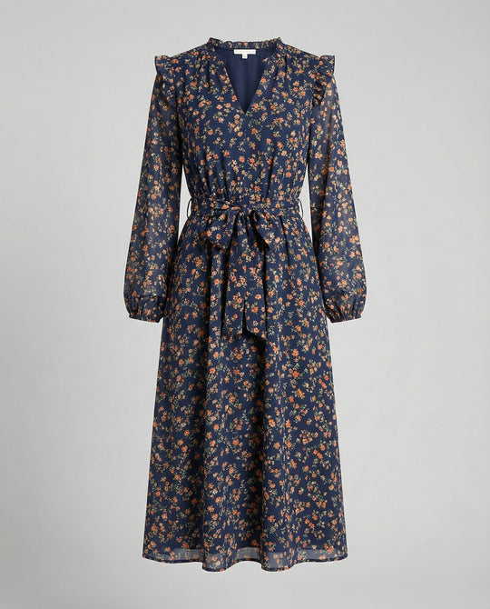 Damen Blusenkleid mit floralem Design und taillierbarem Gürtel R&B