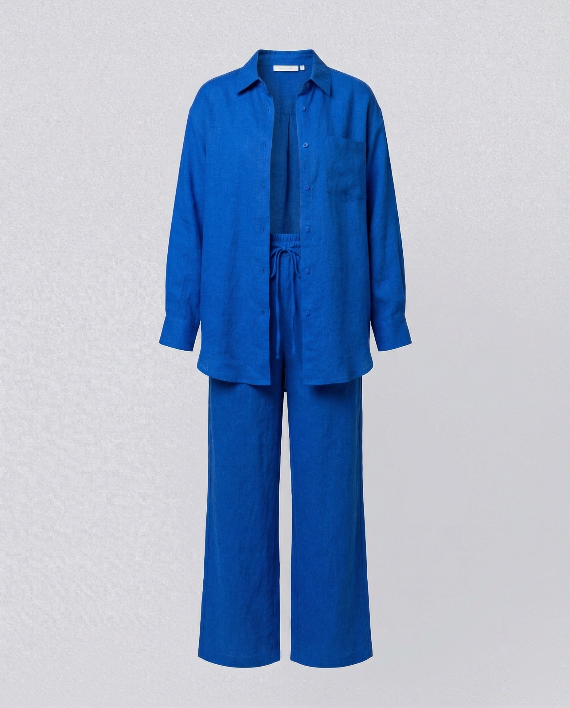 Damen Lässiges Leinen-Outfit mit weit geschnittenem Hemd und lockeren Hosen R&B