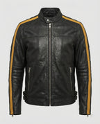 Herren Motorradlederjacke Stehkragen