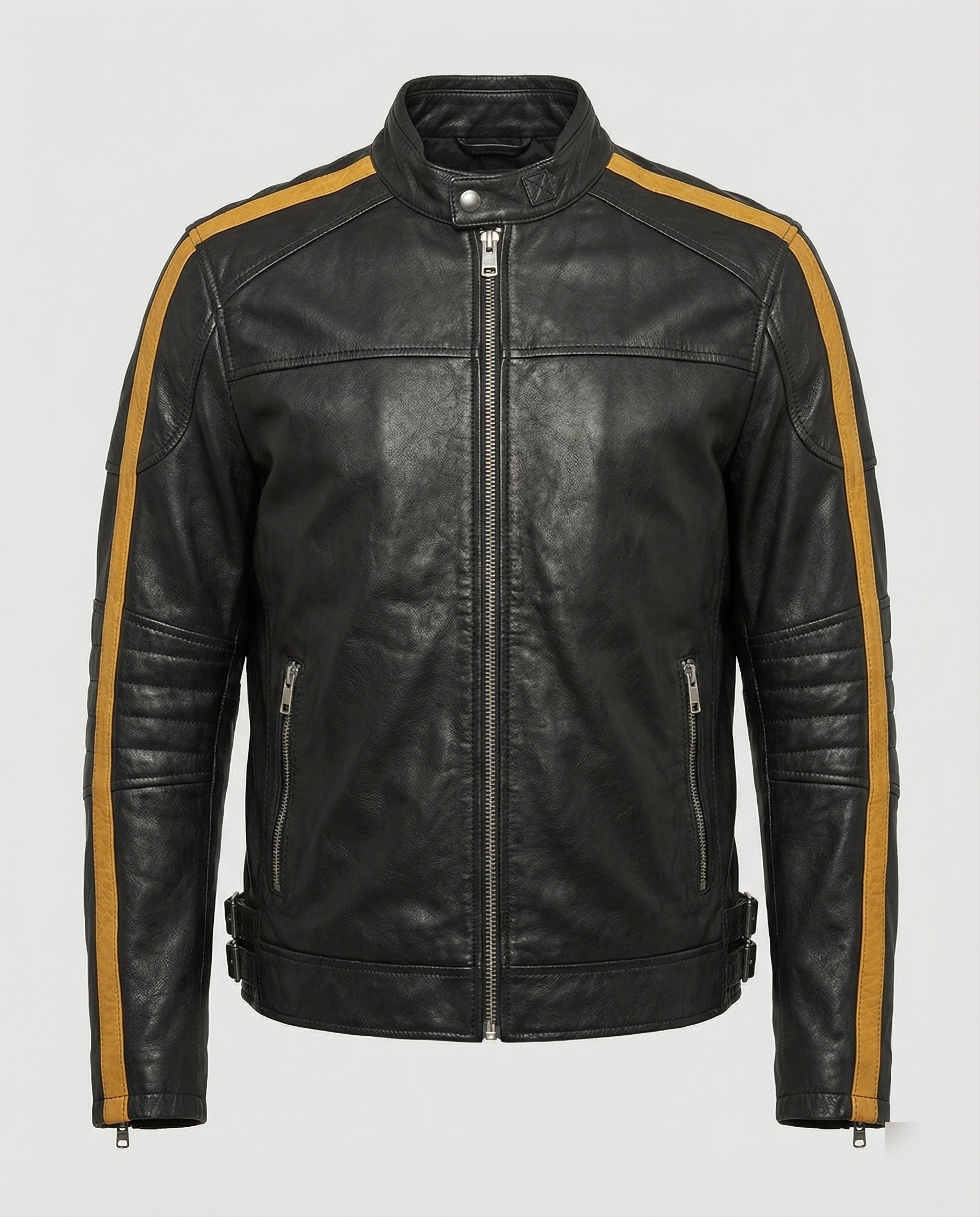 Herren Motorradlederjacke Stehkragen
