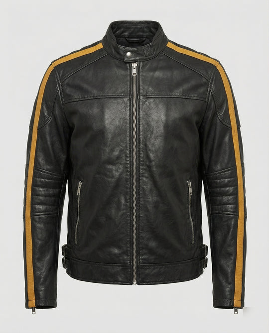 Herren Motorradlederjacke Stehkragen