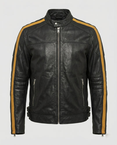 Herren Motorradlederjacke Stehkragen