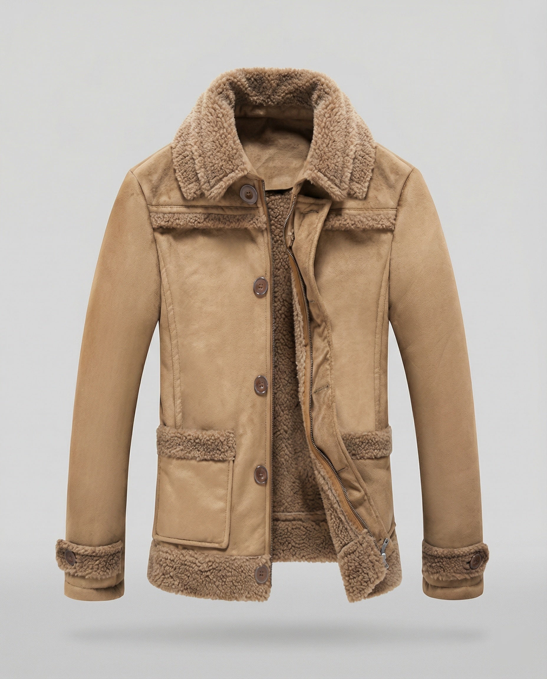 Herren warme Lammfelljacke mit Knopfkragen R&B