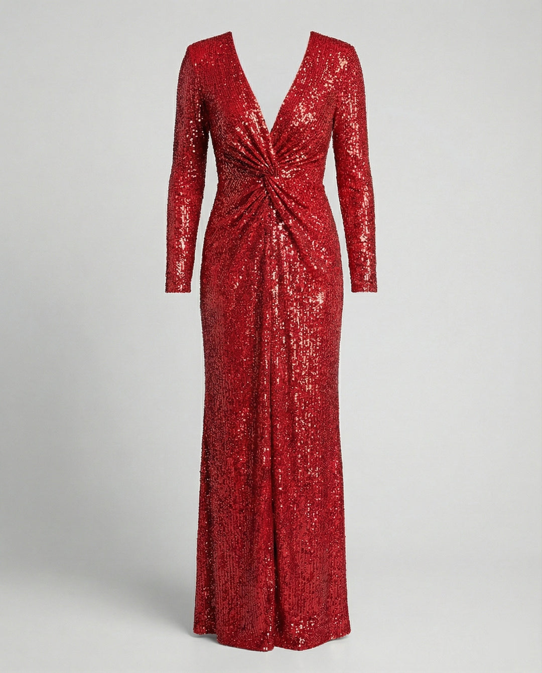 R&B | Give Em' Glam Paillettenkleid mit Langen Ärmeln und Gekreuztem Taillendetail Abend-Maxikleid