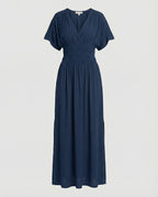 Damen Maxikleid Sommer V-Ausschnitt Schlitz