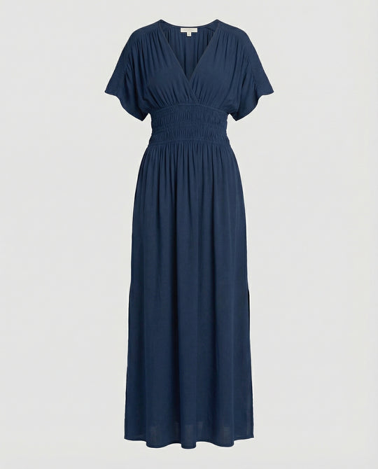 Damen Maxikleid Sommer V-Ausschnitt Schlitz