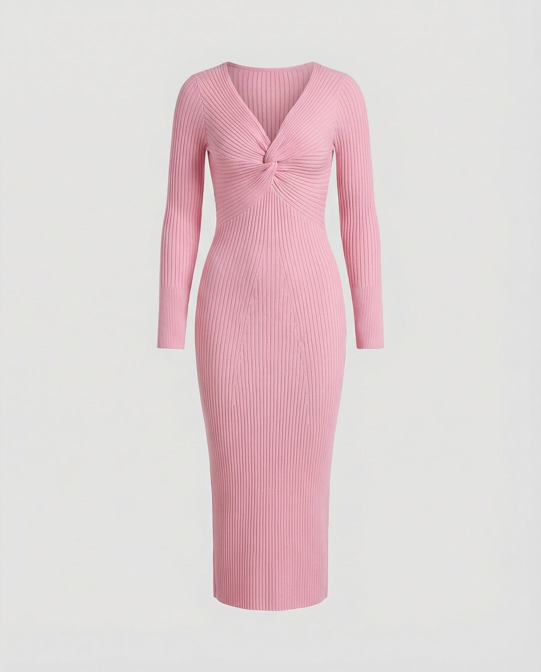 Damen figurbetontes langärmliges Strickkleid mit Knoten-Detail R&B