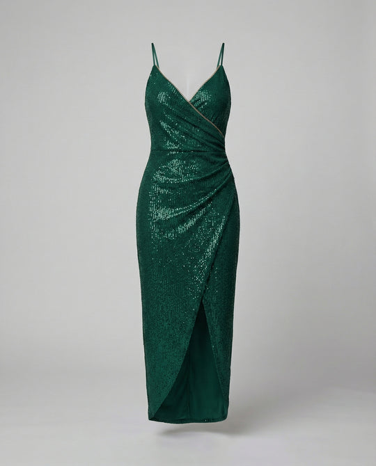 Damen Glamouröses Wickelkleid mit glitzender Oberfläche und hoch geschlitzt R&B