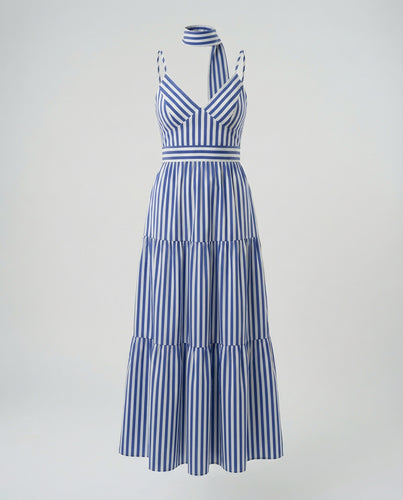 Maritimes Maxikleid Mit Spaghettiträgern Damen