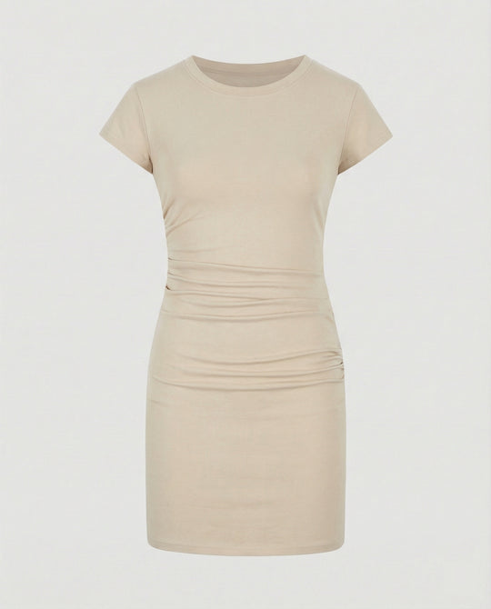 Figurbetontes Mini-Kleid mit Rundhals und Raffungen für den Sommer