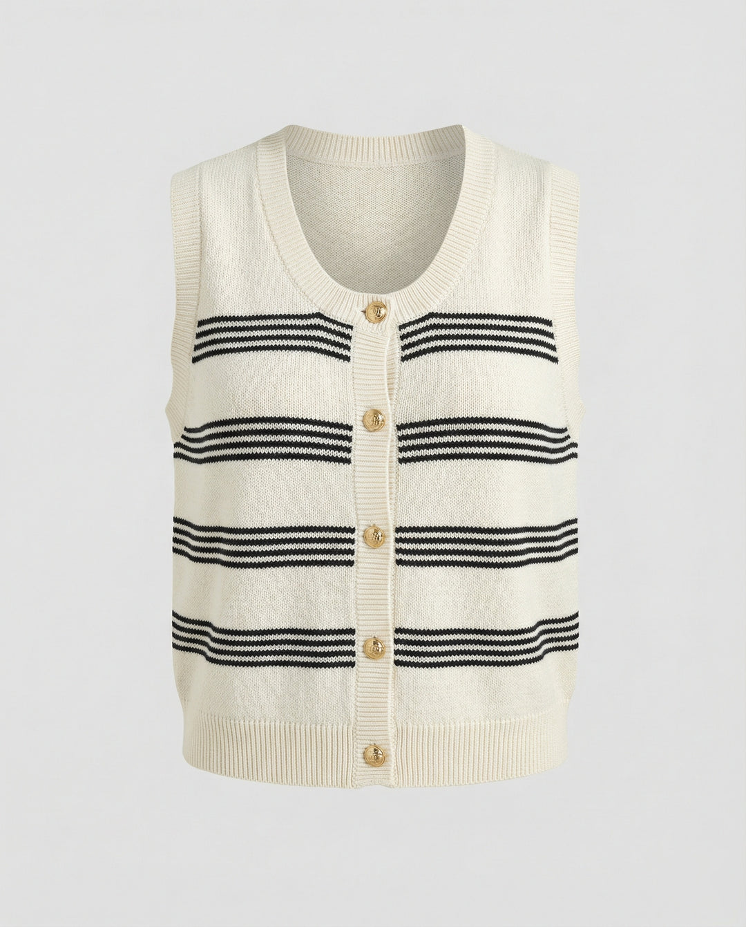 Strickjacke Damen ärmellos mit Knopfleiste und Streifen