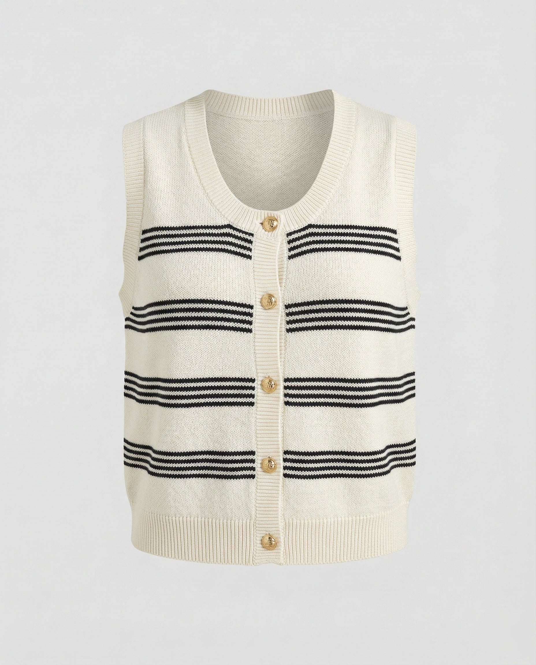 Strickjacke Damen ärmellos mit Knopfleiste und Streifen