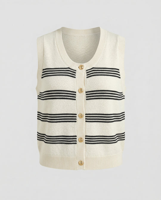 Strickjacke Damen ärmellos mit Knopfleiste und Streifen